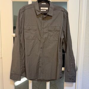 Calvin Klein Button Down Shirt Size L Gray Micro Check Casual Dress Shirt
